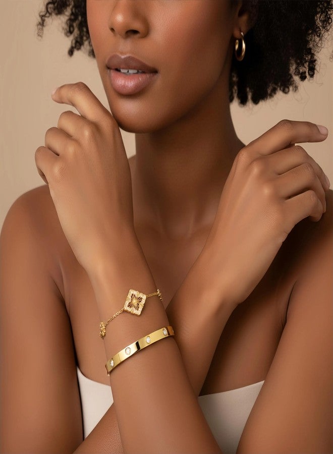 OANM studio 18K Gold Plated Clover Lucky Love Bangle Bracelet Set For Women, Non Tarnish Stacking Friendship Bracelet Set, Christmas Anniversary Birthday Gift - Image 3